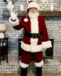 velvet santa suit with fireplace waving
